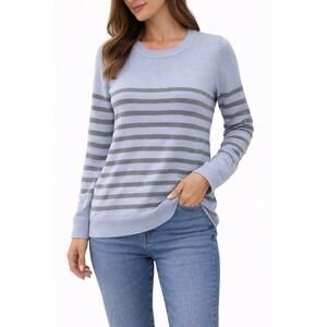 Calvin Klein Women Sweater Light Blue Grey Stripe Crew Neck Long Sleeve M